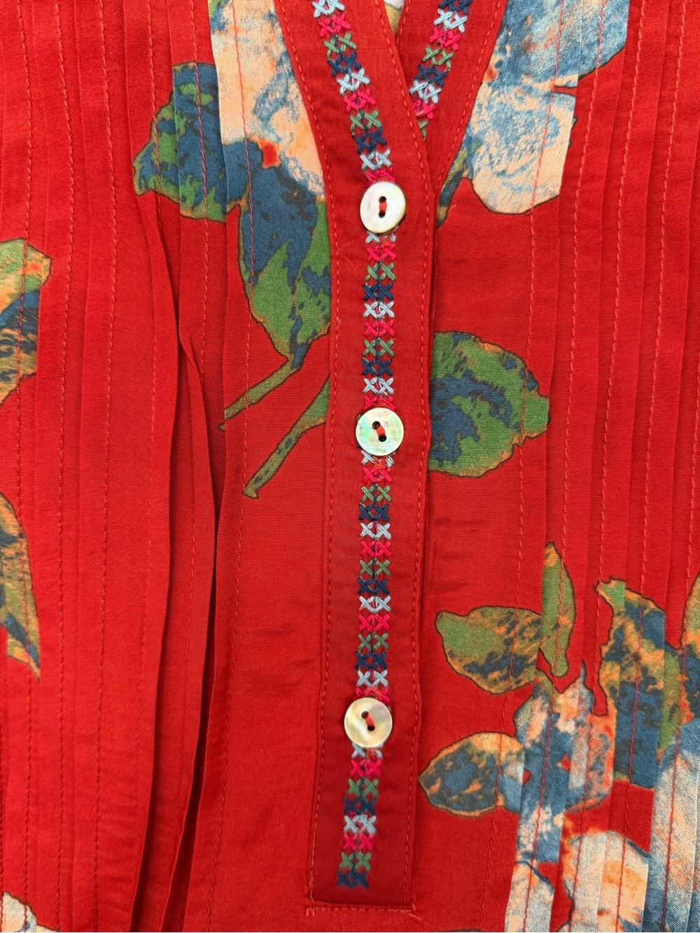 John Mark Embroidered Multi Patch Boho Tunic Blouse Dark Spice L - Picture 11 of 15